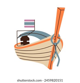 Thailand traditional long tail boat flat vector illustration.