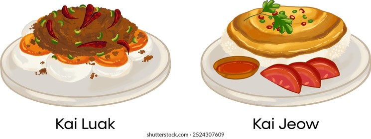 Thailand Traditional National Cuisine Illustration Set