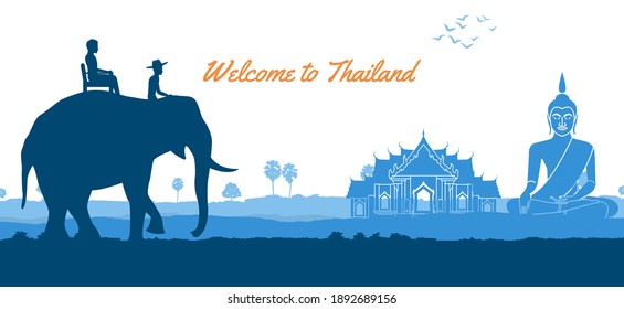 Thailand travel and Buddha Thai temple around with  nature in countryside of east lifestyle,vector illustration