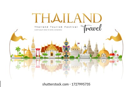 Thailand travel building landmark, design background, vector illustration