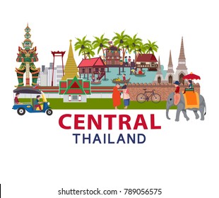 Thailand travel with Central region culture concept, all in flat style illustration