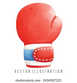 Thailand Travel Collection, Watercolor of Muay Thai Glove, Vector Illustration.