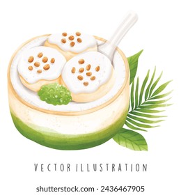 Thailand Travel Collection, Watercolor of Thai coconut Ice Cream,Vector Illustration.