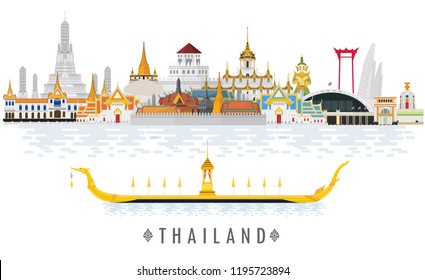 Thailand travel concept. The Golden Palace To Visit In Thailand in flat style.