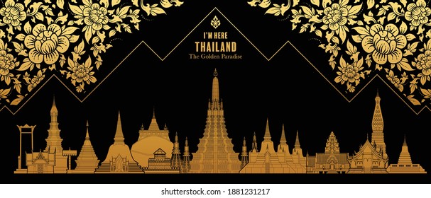 Thailand travel concept (Lai Rod Nam )The Most Beautiful Places To Visit In Thailand in flat style.