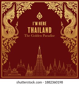 Thailand travel concept (Lai Rod Nam )The Most Beautiful Places To Visit In Thailand in flat style.