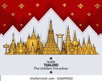 Thailand travel concept (Lai Rod Nam )The Most Beautiful Places To Visit In Thailand in flat style.