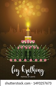 
Thailand travel concept. Loy Krathong Festival in flat style.
