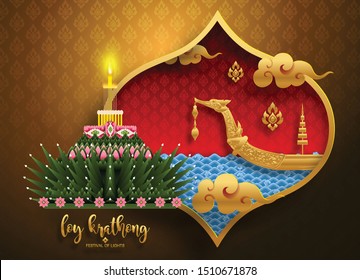 Thailand travel concept. Loy Krathong Festival in flat style.

