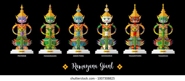 Thailand travel concept The Most Beautiful Places To Visit In Thailand Ramayana Giant in flat style.