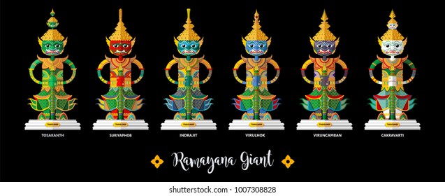 Thailand travel concept The Most Beautiful Places To Visit In Thailand Ramayana Giant in flat style.