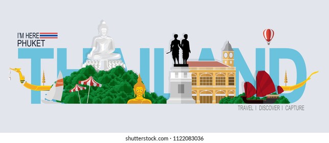 Thailand travel concept The Most Beautiful Places To Visit In Phuket Thailand in flat style. Thailand travel concept The Most Beautiful Places To Visit In Phuket Thailand in flat style.