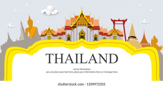 Thailand travel concept The Most Beautiful Places To Visit In Thailand in flat style - Wat Benchamabophit
