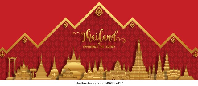 Thailand travel concept The Most Beautiful Places To Visit In Thailand in flat style. 