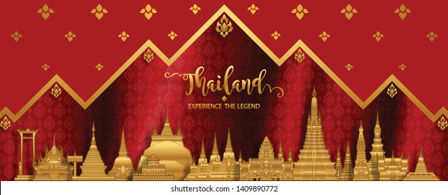 Thailand travel concept The Most Beautiful Places To Visit In Thailand in flat style. 