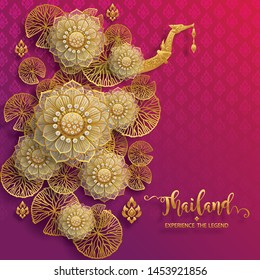 Thailand travel concept The Most Beautiful Places and gold lotus for Visit In Thailand on paper color background.