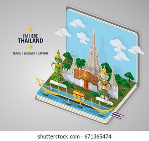 Thailand travel concept The Most Beautiful Places To Visit In Thailand. in flat design and isometric paper cut pop-up style.