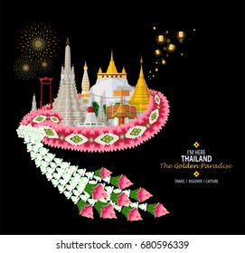 Thailand travel concept The Most Beautiful Places To Visit In Thailand in flat style.