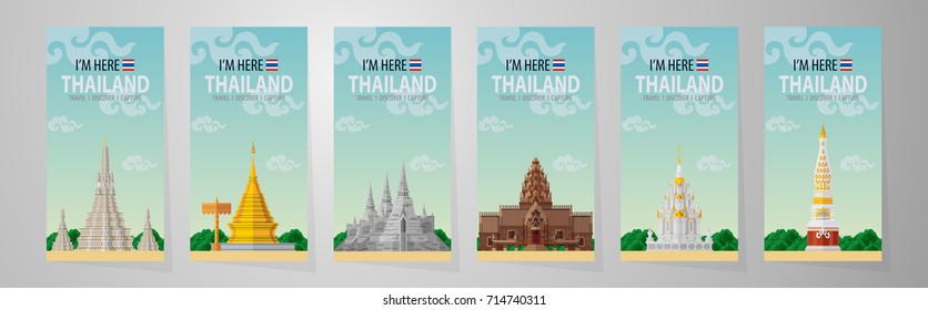 Thailand travel concept - The Most Beautiful Places To Visit In Thailand - in flat style.