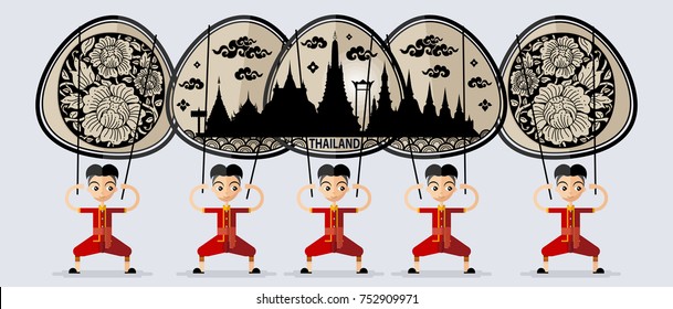 Thailand travel concept The Most Beautiful Places To Visit In Thailand. with Shadow play in flat style.
