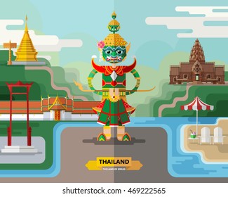 Thailand travel concept poster in flat style.