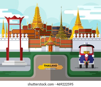 Thailand travel concept poster in flat style.