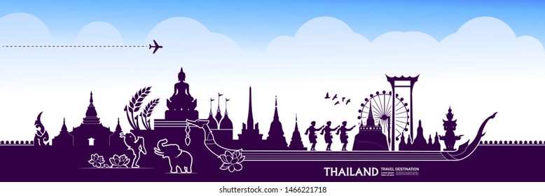Thailand travel destination grand vector illustration.