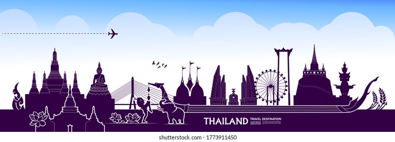 Thailand travel destination grand vector illustration.