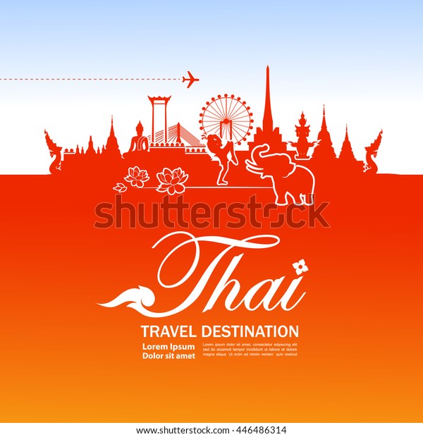 Thailand Travel Illustration Lettering Design Concept Stock Vector ...