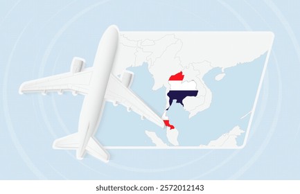 Thailand Travel Illustration with Plane and National Flag. Ideal for travel agencies, promotional materials, or geographic content related to Thailand.