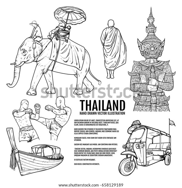 タイのトラベル ランドマーク 手描きのベクターイラスト 素晴らしいタイ のベクター画像素材 ロイヤリティフリー