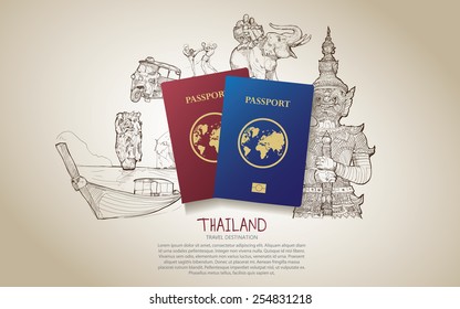 Thailand travel poster. Hand drawn Thailand. vector illustration.