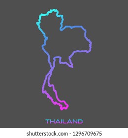 Thailand turquoise pink fluid gradient outline map, stroke. Line style. Vector illustration