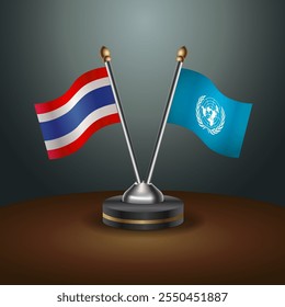 Thailand and United Nations table flags relation  with gradient backgrund. Vector Illustration