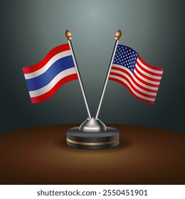 Thailand and United States table flags relation  with gradient backgrund. Vector Illustration