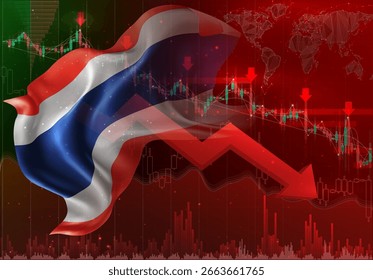Tailandia, Vector 3D marca tendencia a la baja en el intercambio financiero