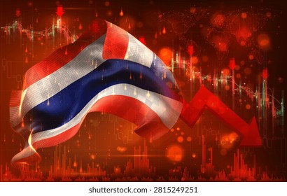 Thailand, vector 3d flag financial exchange trend down
