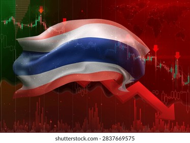 Thailand, vector 3d flag financial exchange trend down