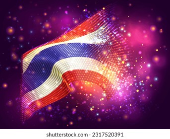 Thailand, vector 3d flag on pink purple background with lighting and flares