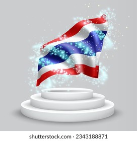 Thailand, vector 3d flag on the podium surrounded by a whirlwind of magical radiance