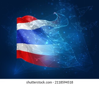 thailand,  vector flag, virtual abstract 3D object from triangular polygons on a blue background