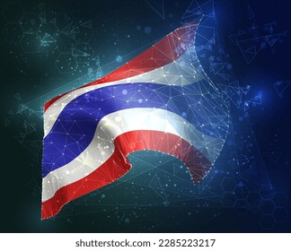 Thailand,  vector flag, virtual abstract 3D object from triangular polygons on a blue background