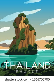 Thailand Vector Illustration Background. Travel to Phuket Thailand. Flat Cartoon Vector Illustration in Colored Style.