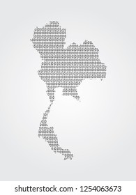 Thailand vector map illustration using binary codes on white background to mean advancement of digital and technology