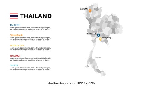 Thailand vector map infographic template. Slide presentation. Global business marketing concept. Asia country. World transportation geography data. 