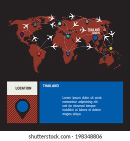 Thailand vector world travel map with airplanes