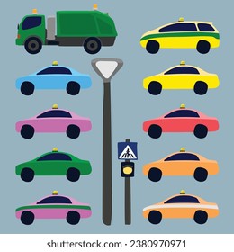 Thailand vehicle and traffic context children style illustration vector.