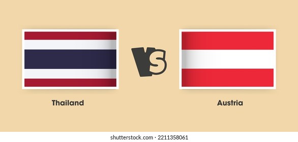 Thailand vs Austria flags placed side by side. Creative stylish national flags of Thailand vs Austria with background
