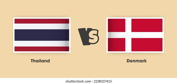 Thailand vs Denmark flags placed side by side. Creative stylish national flags of Thailand vs Denmark with background