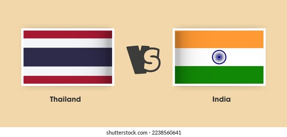 Thailand vs India flags placed side by side. Creative stylish national flags of Thailand vs India with background